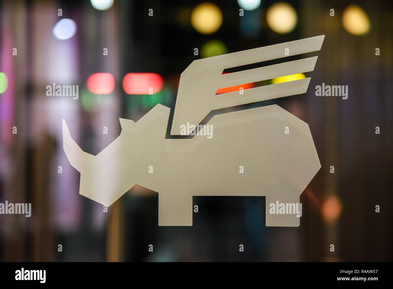 Rhino, rinoceronte, simbolo, sala concerti, teatro, Dortmund, distretto della Ruhr, Nord Reno-Westfalia, Germania Foto Stock