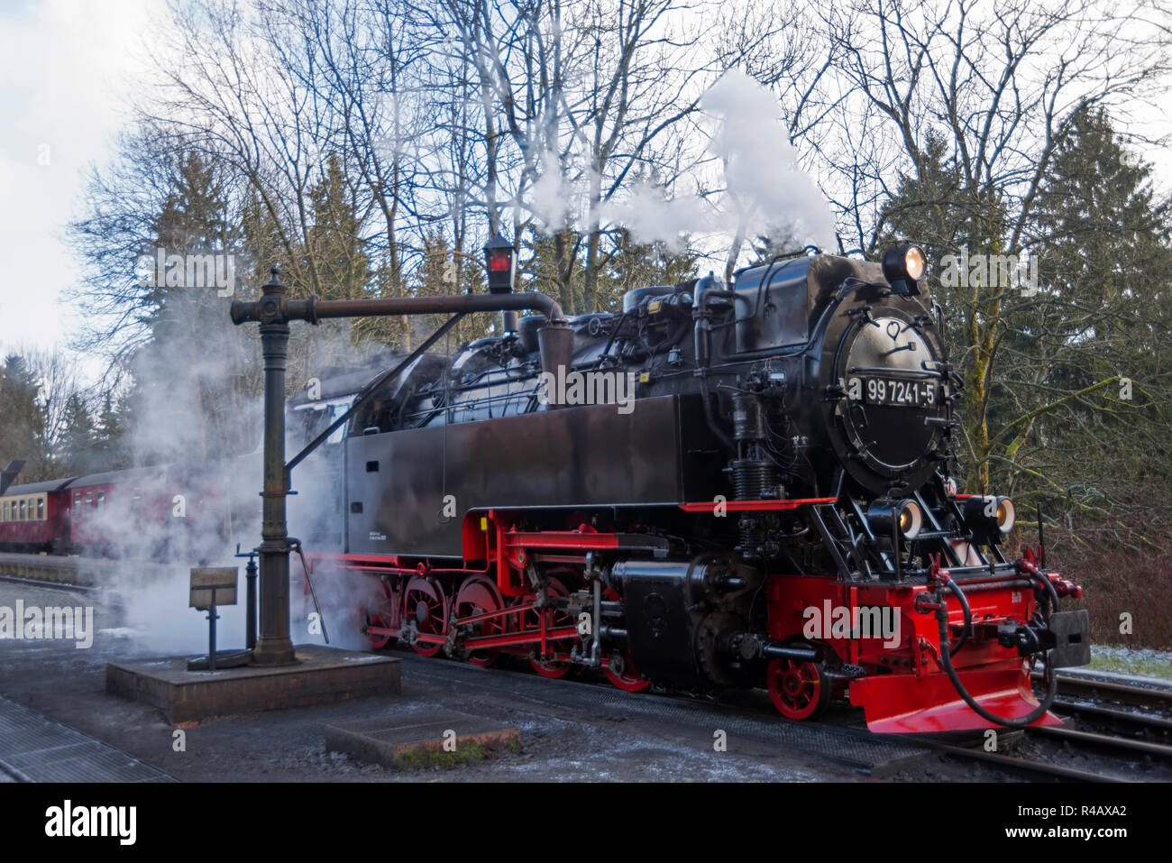 Locomotiva a vapore di Harz a scartamento ridotto delle ferrovie, Brocken ferroviarie, Drei-Annen-Hohne, Harz, Sassonia-Anhalt, Germania Foto Stock