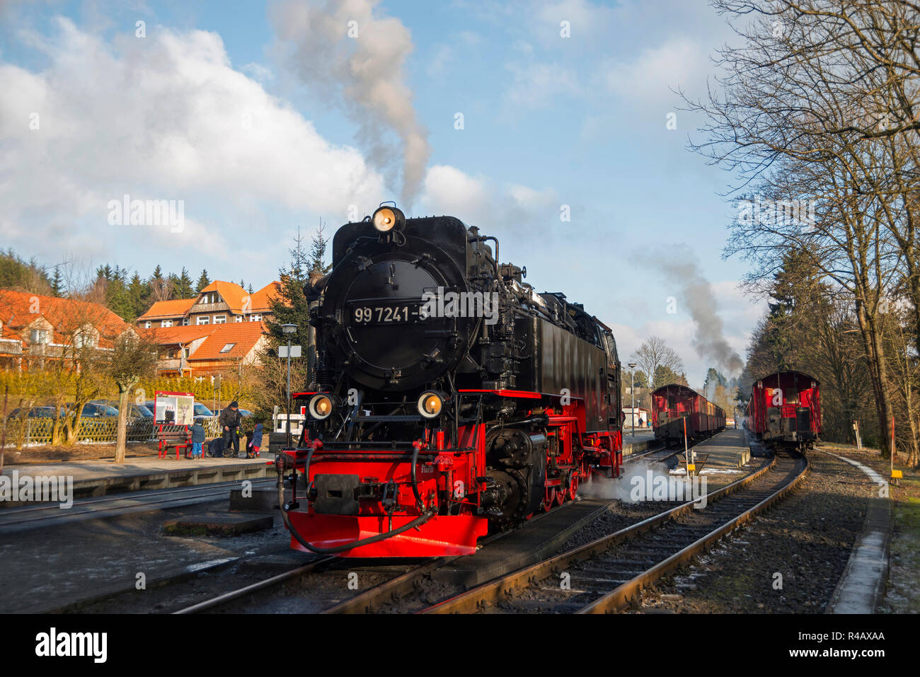 Locomotiva a vapore di Harz a scartamento ridotto delle ferrovie, Brocken ferroviarie, Drei-Annen-Hohne, Harz, Sassonia-Anhalt, Germania Foto Stock
