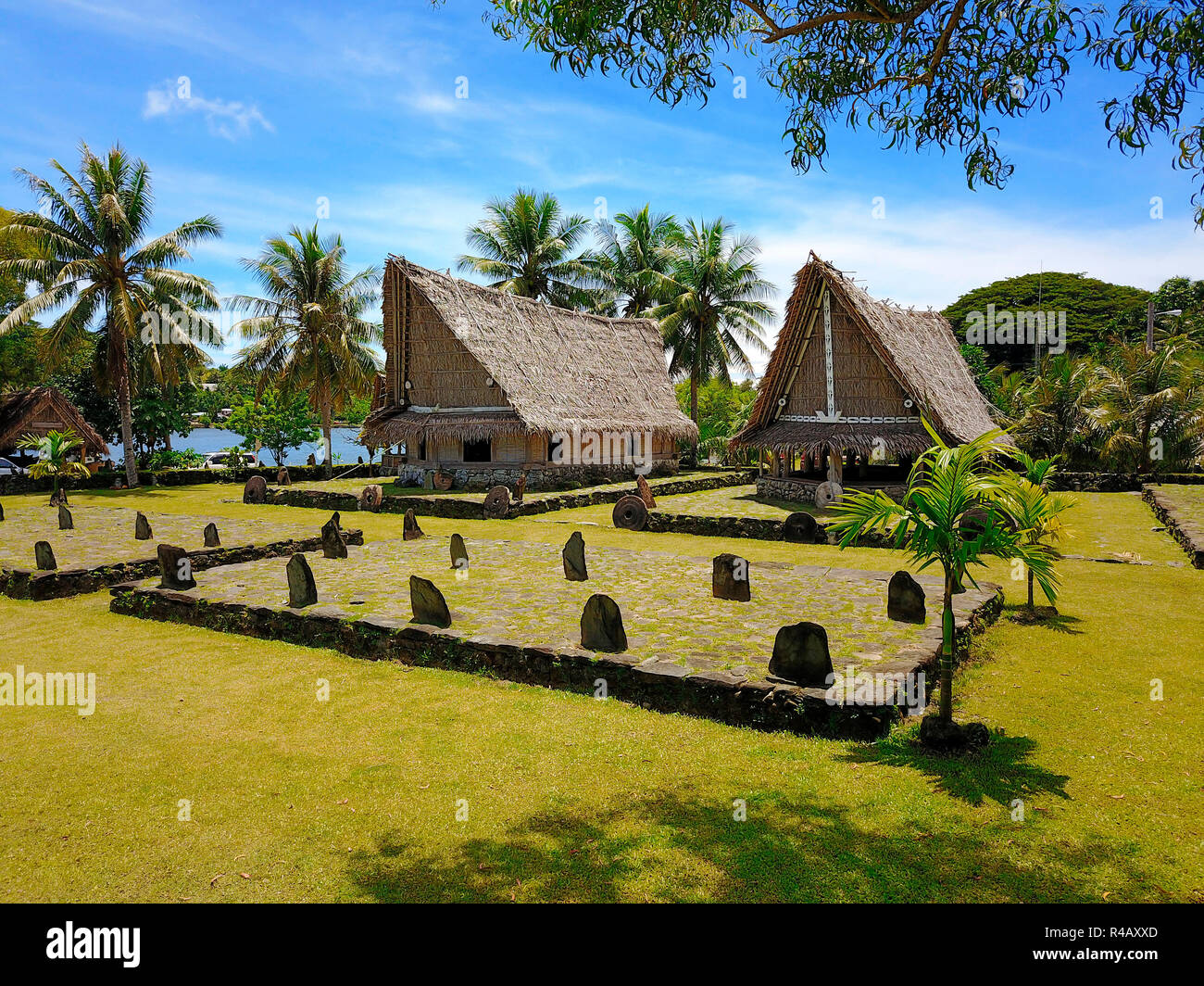 Isola di Yap, museo village, capanna tradizionale, Colonia, Yap, Isole Caroline, Stati Federati di Micronesia Foto Stock