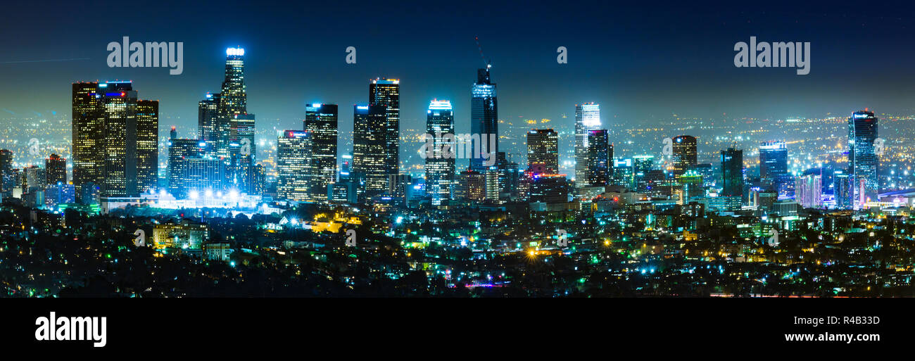 Vista panoramica di Los Angeles grattacieli di notte,California , Stati Uniti d'America. Foto Stock