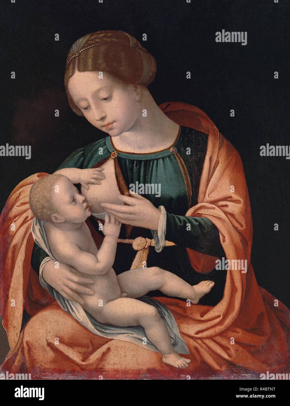 "La Vergine e il bambino", XVI secolo, olio su pannello in legno di quercia, 38 x 29 cm. Posizione: Collezione privata. MADRID. Spagna. Foto Stock