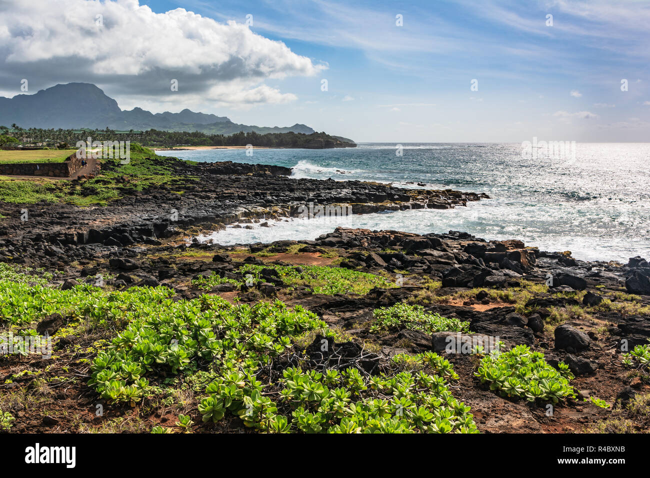La costa della Baia di Keoniloa, Kauai, Hawaii Foto Stock