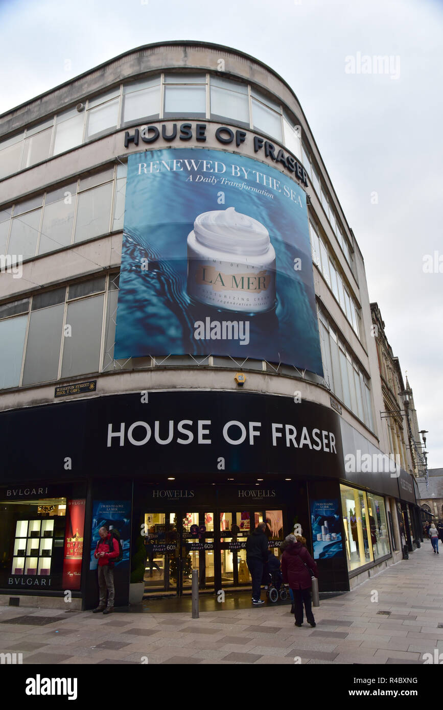 La House of Fraser department store a Cardiff, nel Galles del Sud, Regno Unito. Il negozio è di rimanere aperto dopo le catene recente acquisizione Foto Stock