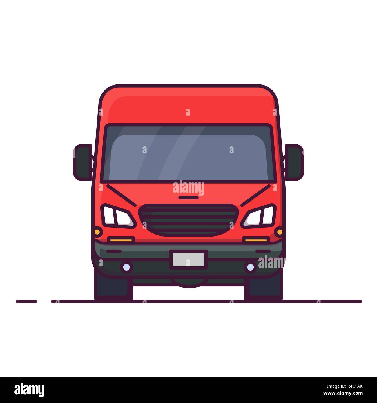 Vista frontale del rosso consegna carrello. Lo stile di linea illustrazione vettoriale. Veicoli e trasporti banner. La consegna e il servizio di spedizione banner. Minivan traspor Illustrazione Vettoriale