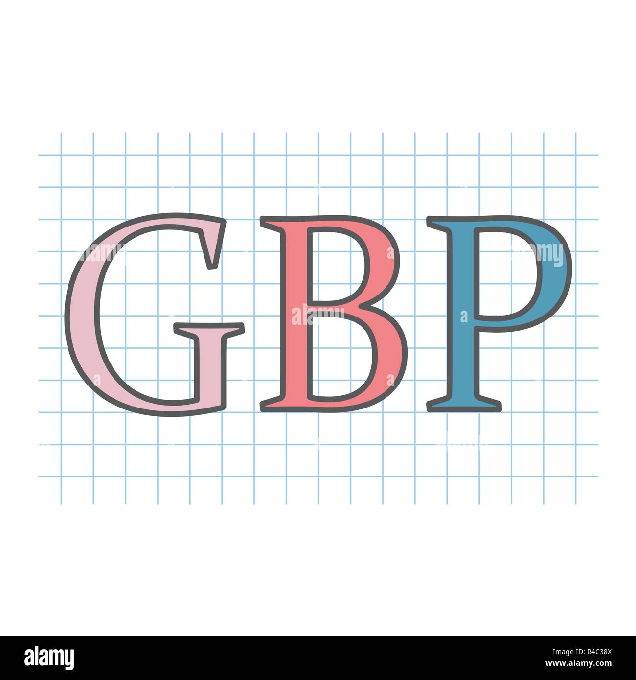 GBP (British Pound) sigla scritta a scacchi sul foglio di carta- illustrazione vettoriale Illustrazione Vettoriale