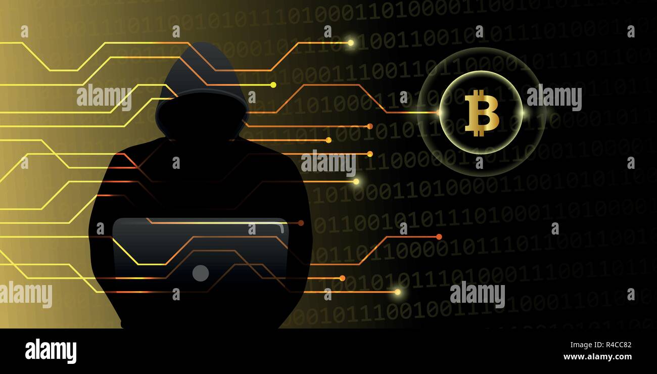 Attacco hacker su bitcoins crypto web valuta cyber crime illustrazione vettoriale EPS10 Illustrazione Vettoriale