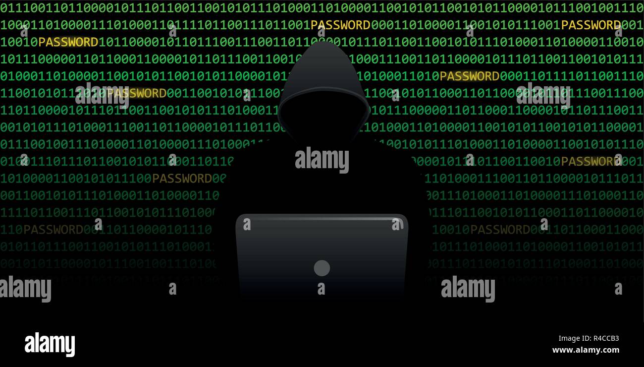 Hacker in cerca di password criminalità informatica con codice binario sfondo illustrazione vettoriale EPS10 Illustrazione Vettoriale