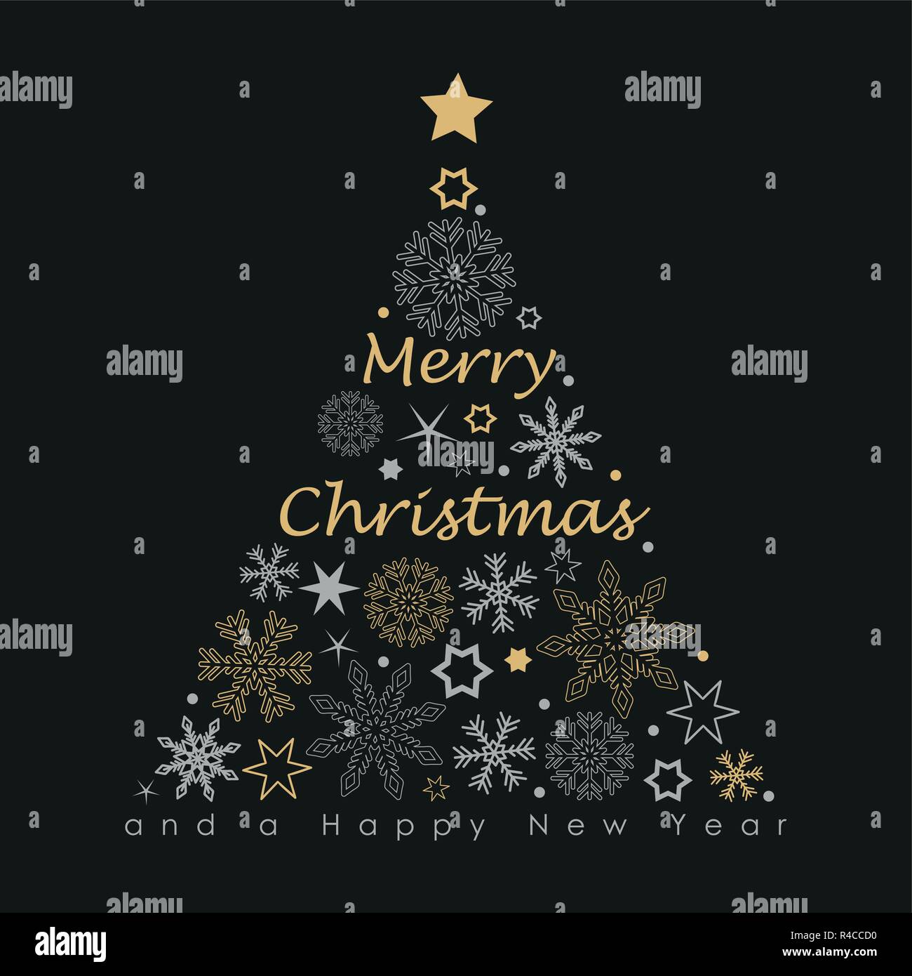 Merry Christmas tree con i fiocchi di neve e stelle illustrazione vettoriale EPS10 Illustrazione Vettoriale
