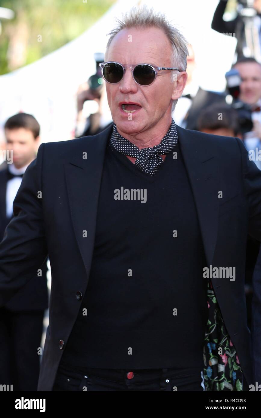 CANNES, Francia - 19 Maggio 2018: Sting passeggiate il tappeto rosso davanti a "L'uomo che ha ucciso Don Chisciotte' a screening settantunesima edizione del Festival de Cannes Foto Stock