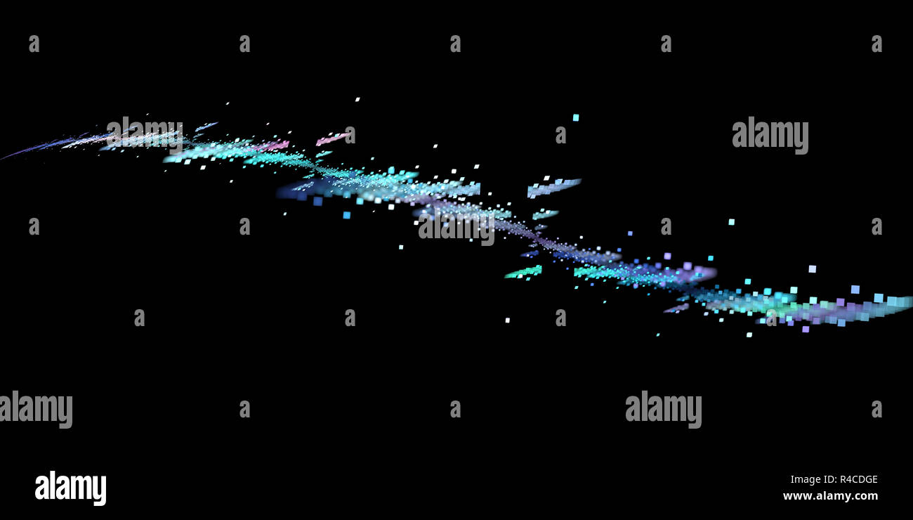 Abstract fractal illustrazione di un onda blu fatta di piccole particelle di quadrati. Foto Stock