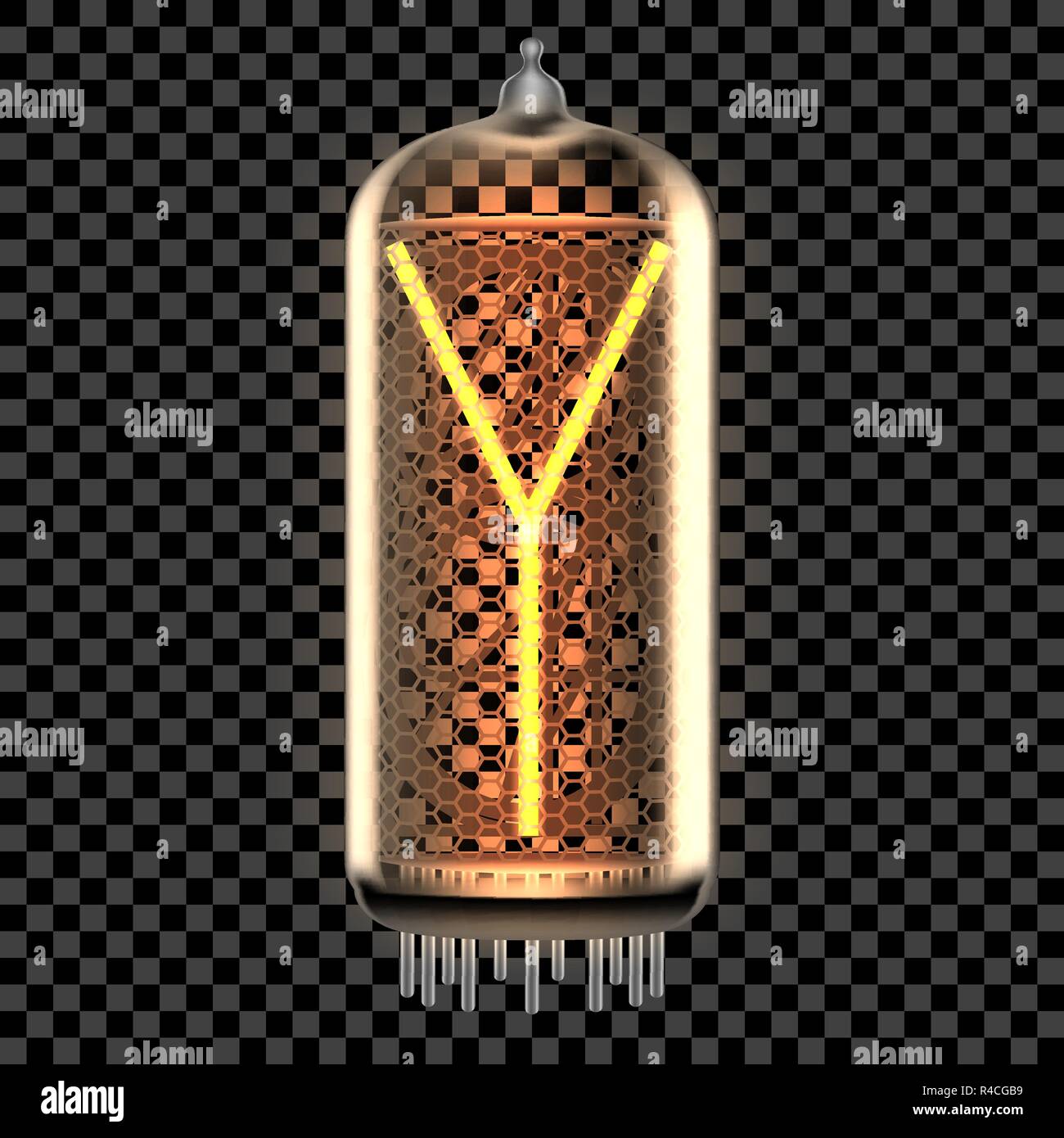 Tubo Nixie spia con lettera Y illuminato, come in stile retro digitron alfabeto. Trasparente illustrazione vettoriale. Illustrazione Vettoriale