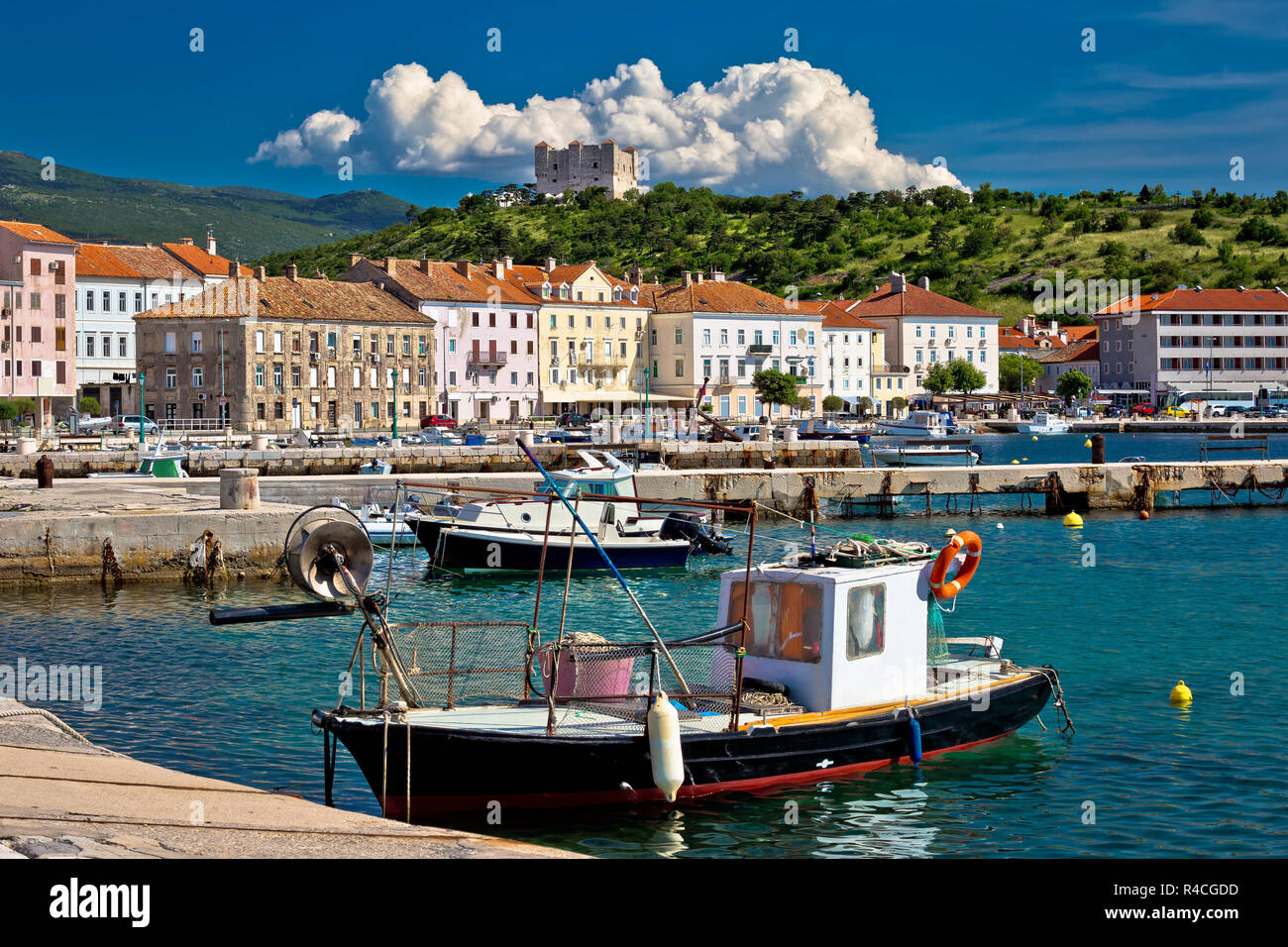 Senj idilliaco litorale mediterraneo view Foto Stock