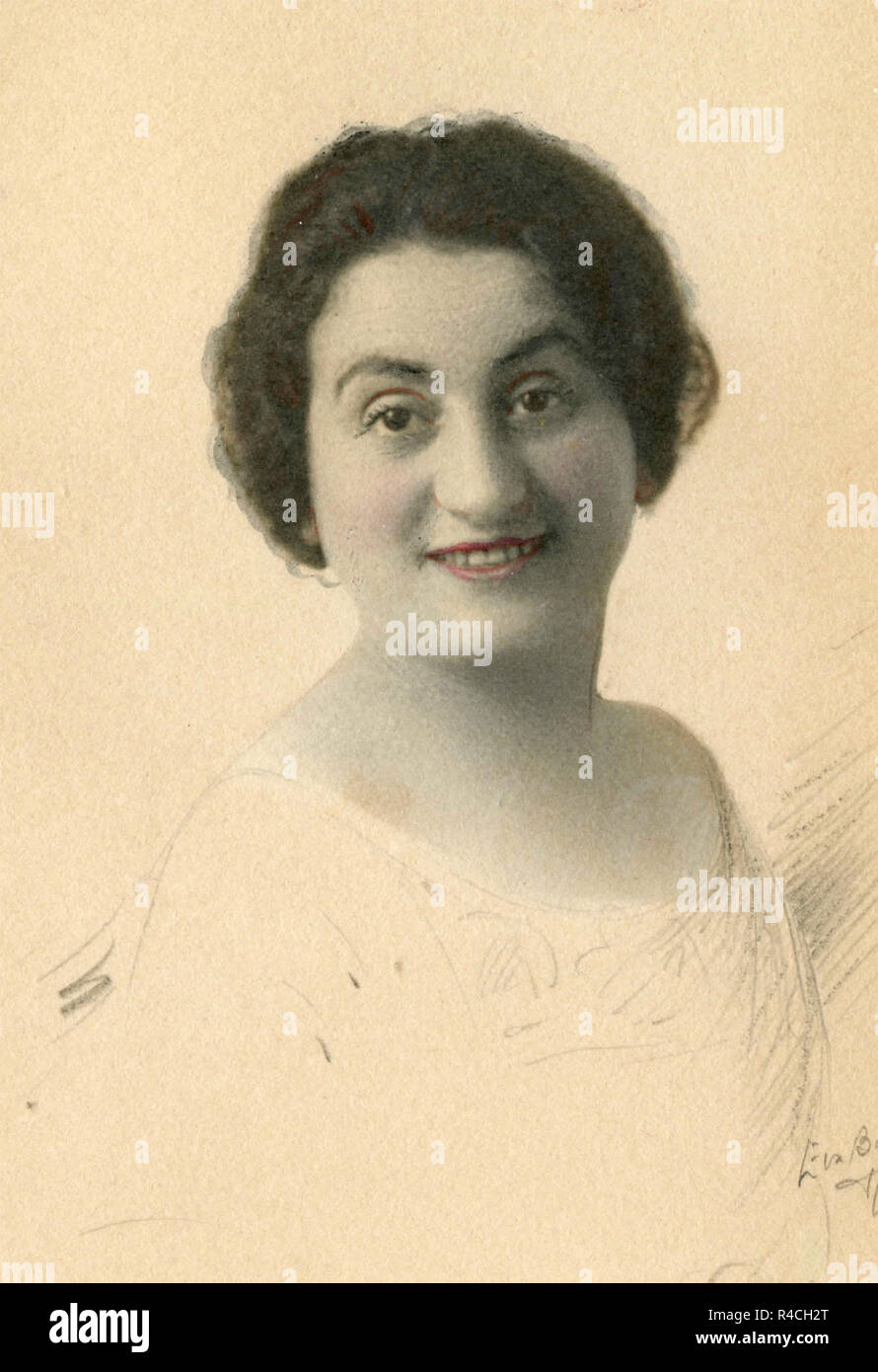 Colorati a mano il vecchio ritratto di una donna, 1910s Foto Stock