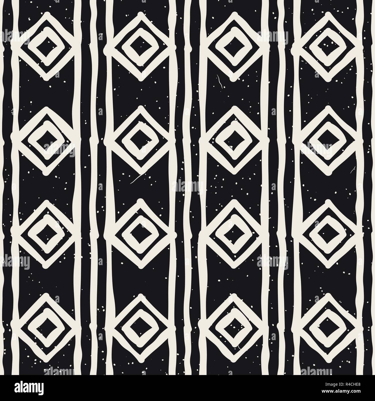 Inchiostro semplice disegno geometrico. Monocromatici in bianco e nero tratti dello sfondo. Disegnato a mano forme rombo texture Illustrazione Vettoriale