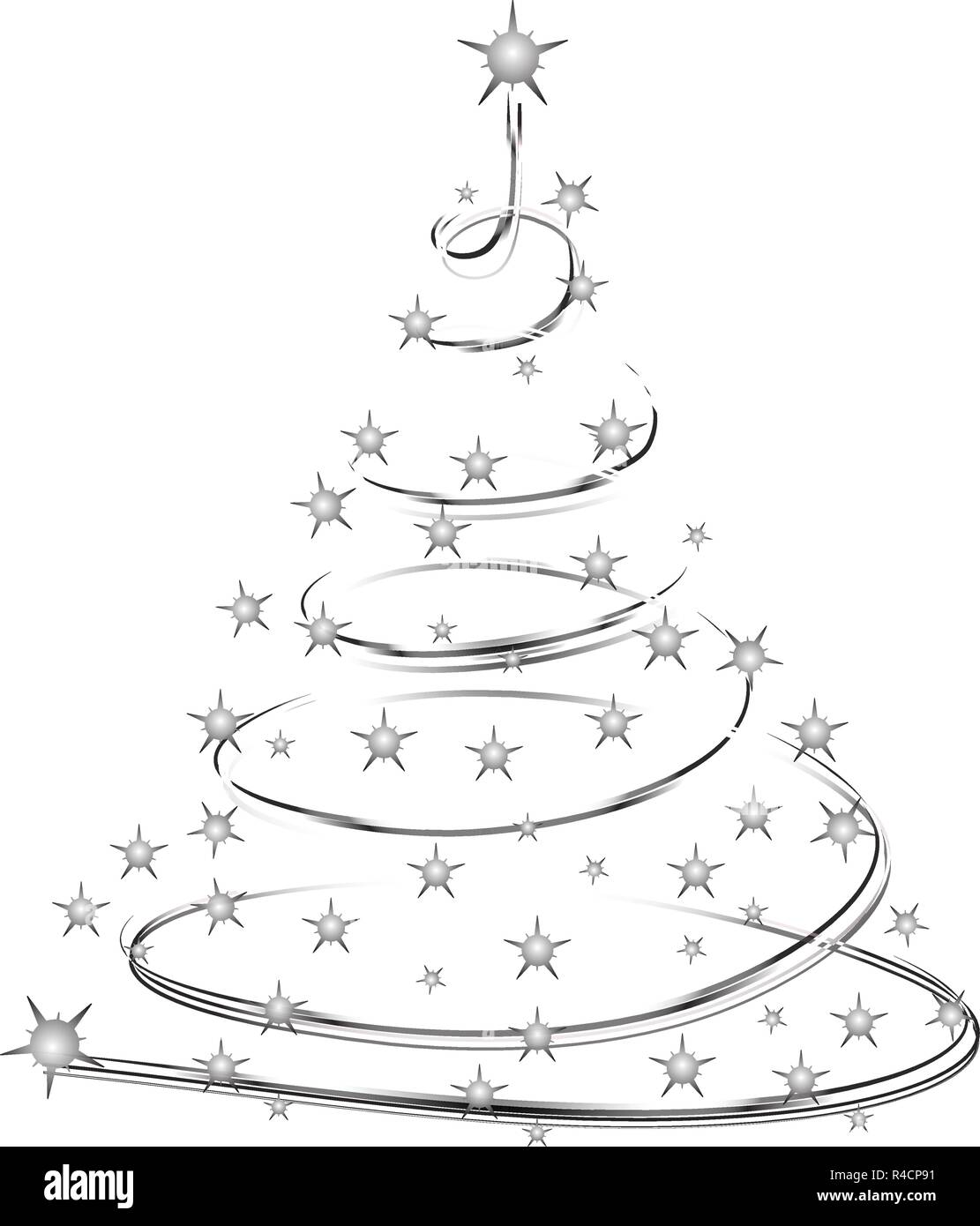 Albero di natale di Silhouette di forma fatta di stelle luccicanti. Vettore di struttura ad albero al neon isolato su sfondo bianco. Albero di Natale per la progettazione, biglietto invito, stampa Illustrazione Vettoriale