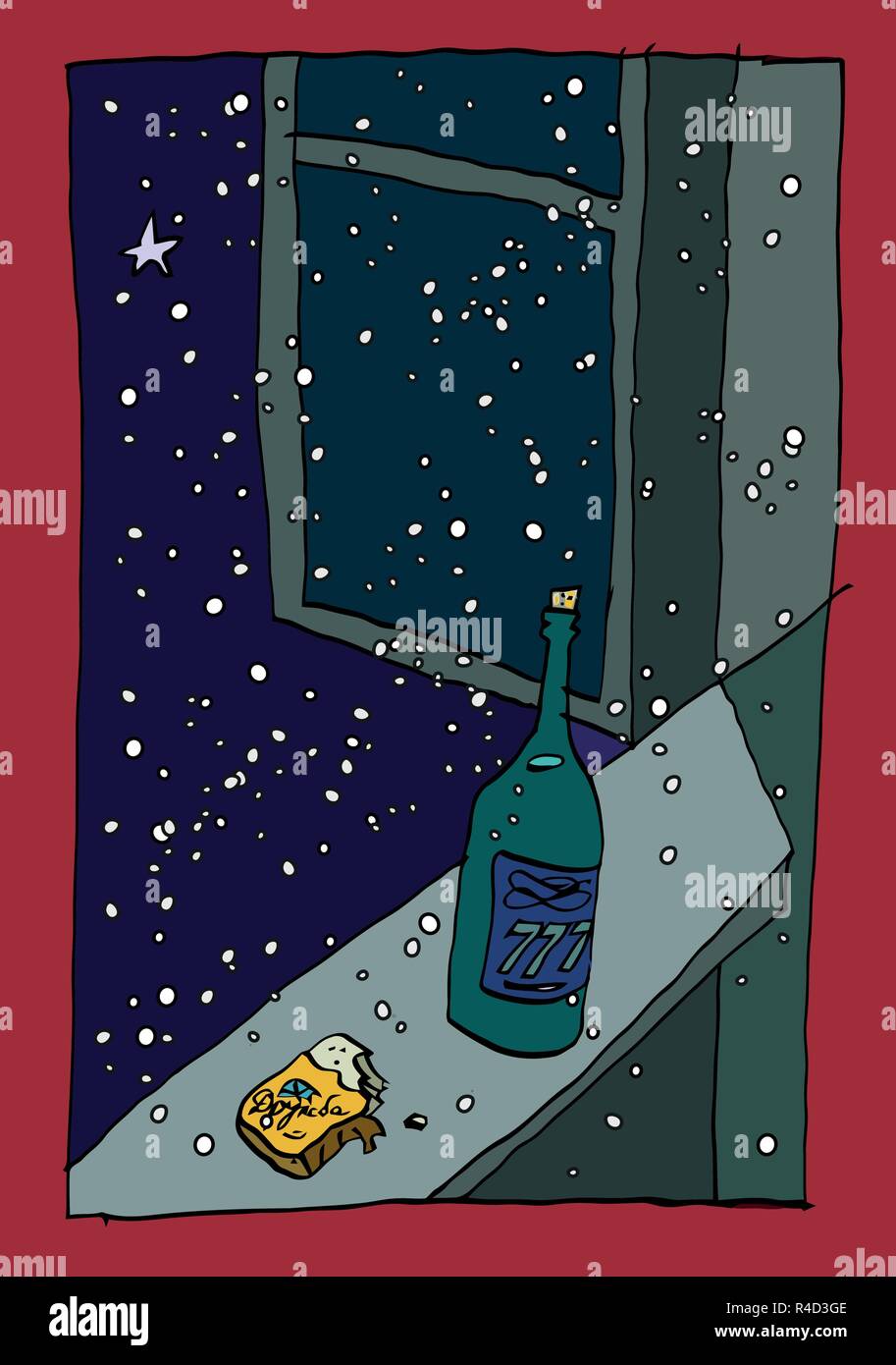 Retrò Nuovo Anno in URSS - si tratta di cartoon, caricatura e disegno astratto Illustrazione Vettoriale