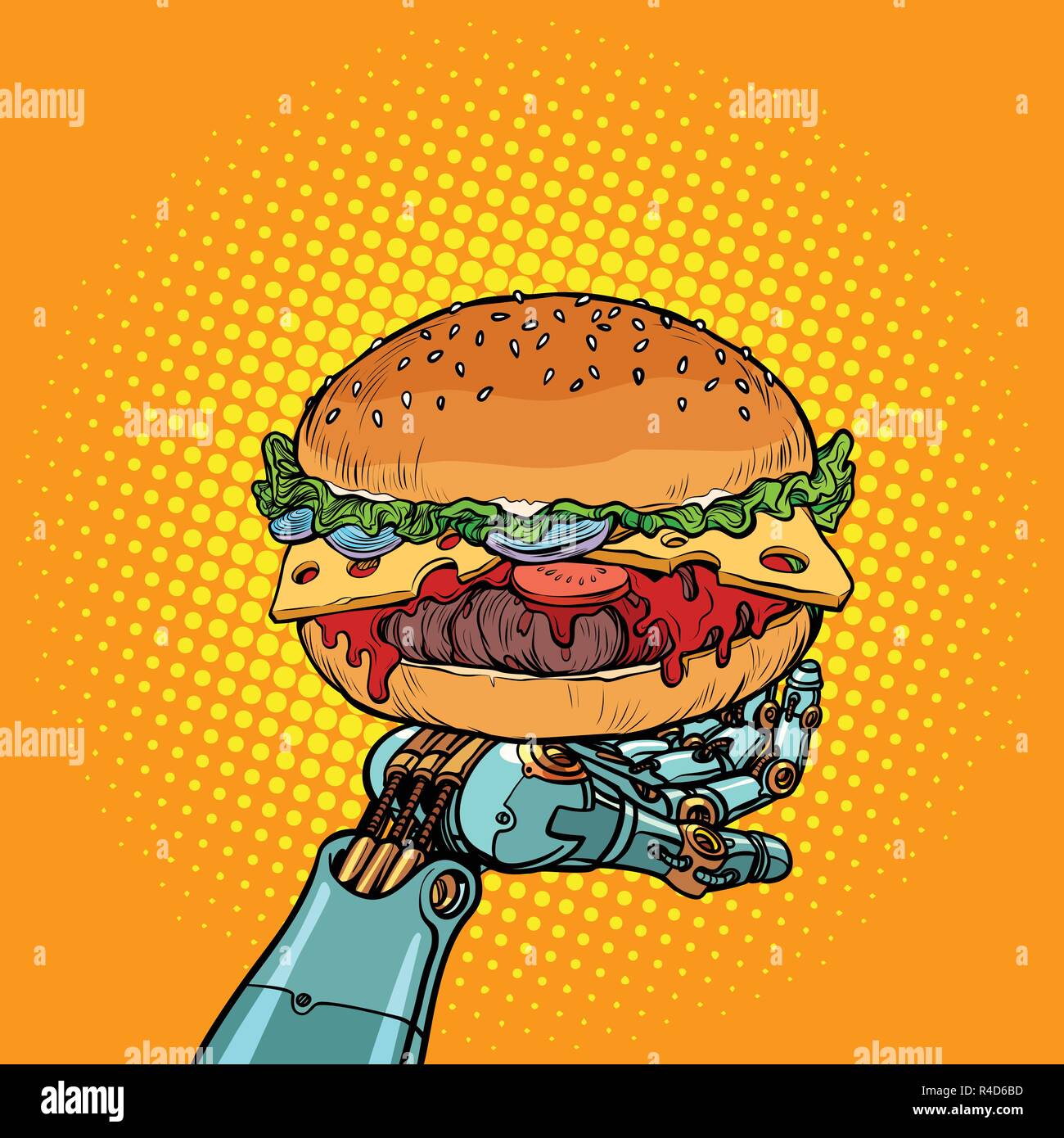 Burger su un braccio di un robot Illustrazione Vettoriale
