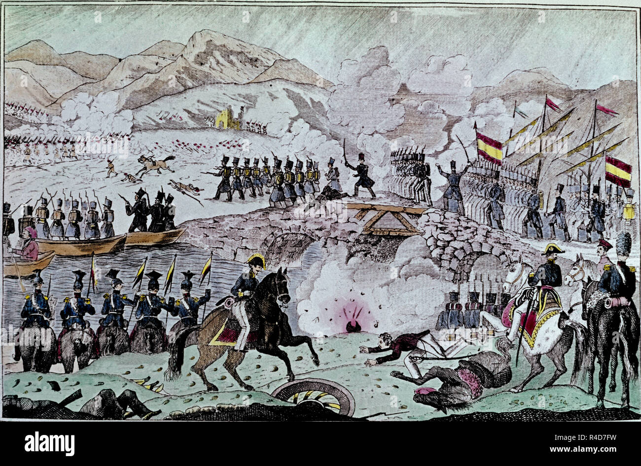 TOMA DEL PUENTE DE LUCHANA duranti la 1ª guerra carlista 1836-ASEDIO DE BILBAO - GRABADO - SIGLO XIX. Posizione: Collezione privata. MADRID. Foto Stock