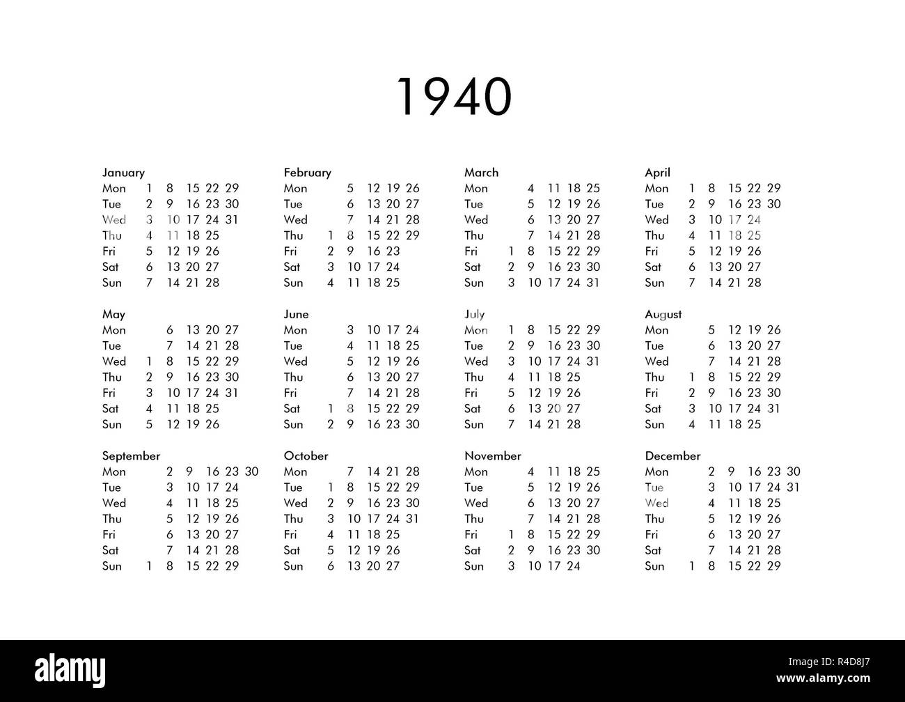 calendari giapponesi - 5 Calendario dell'anno 1940 Foto stock - Alamy