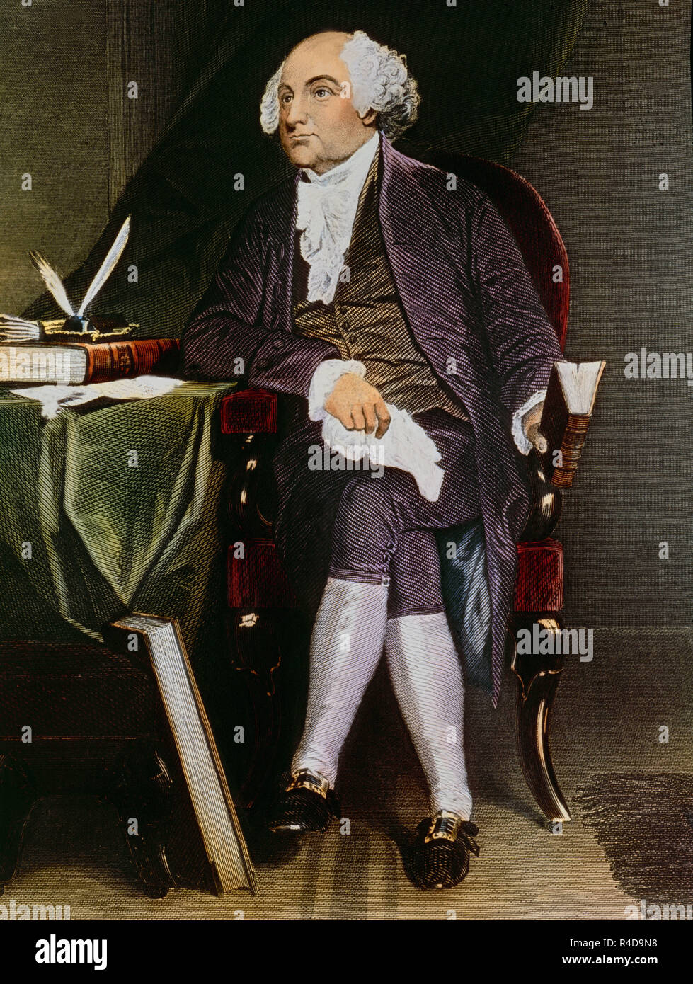 Ritratto di John Adams (1735-1826), uomo politico americano e il secondo presidente degli Stati Uniti dal 1797 al 1801. Incisione colorata. Posizione: Collezione privata. Londra. In Inghilterra. Foto Stock