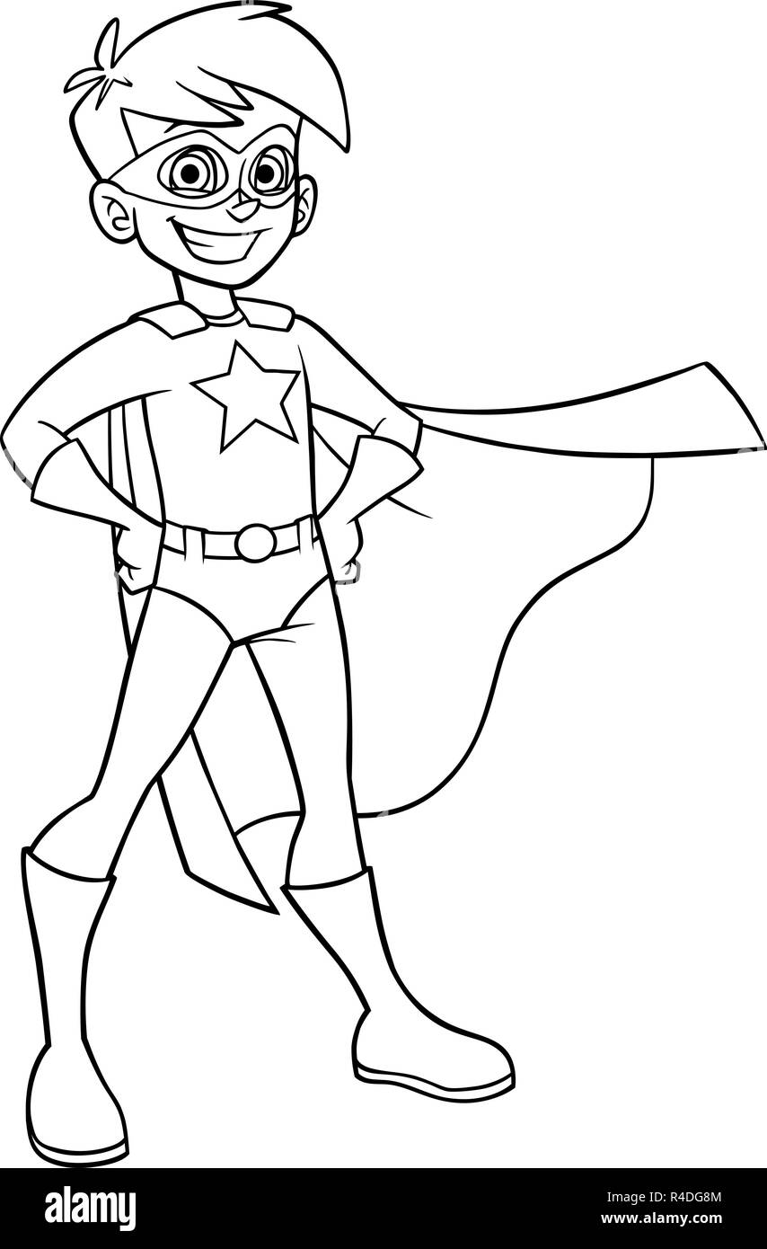 Super Boy Line Art Illustrazione Vettoriale