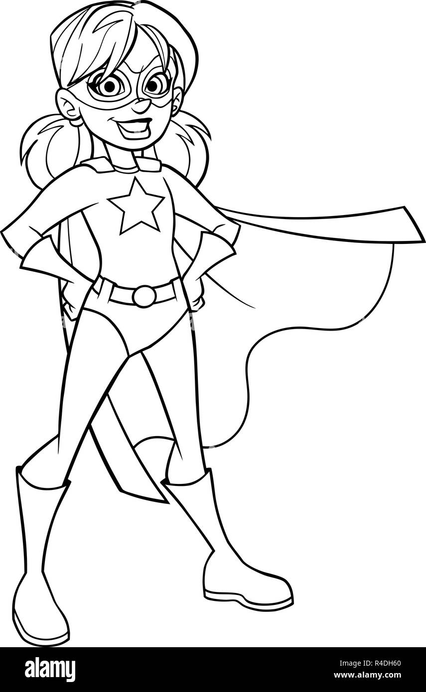 Super Girl Line Art Illustrazione Vettoriale