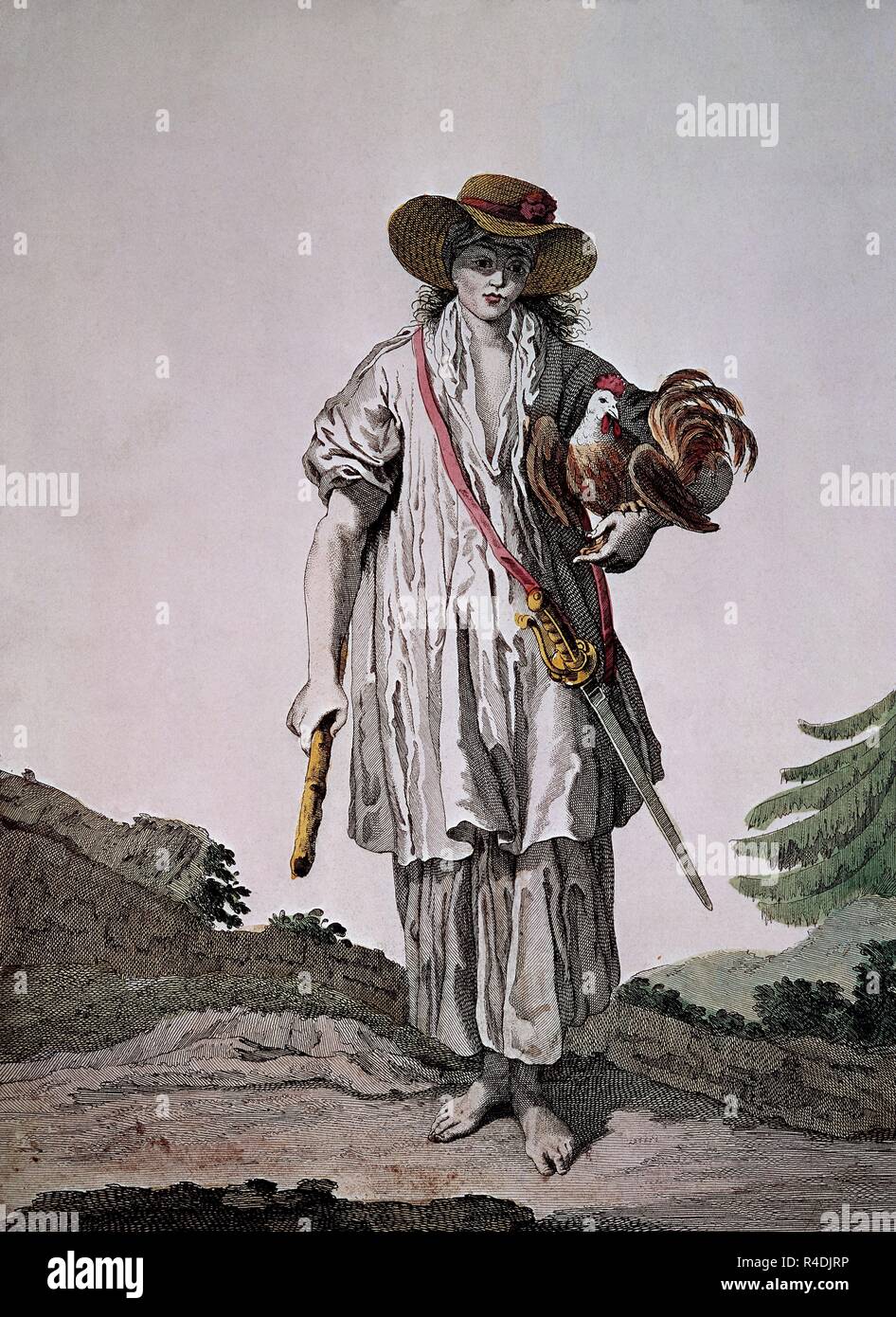 COLECCION DE TRAJES DE ESPAÑA-1777-JIBARO DE PUERTO RICO-GRABADO S XVIII-TIPOS POPULARES. Autore: CRUZ CANO Y OLMEDILLA JUAN DE LA. Posizione: Collezione privata. La Francia. Foto Stock