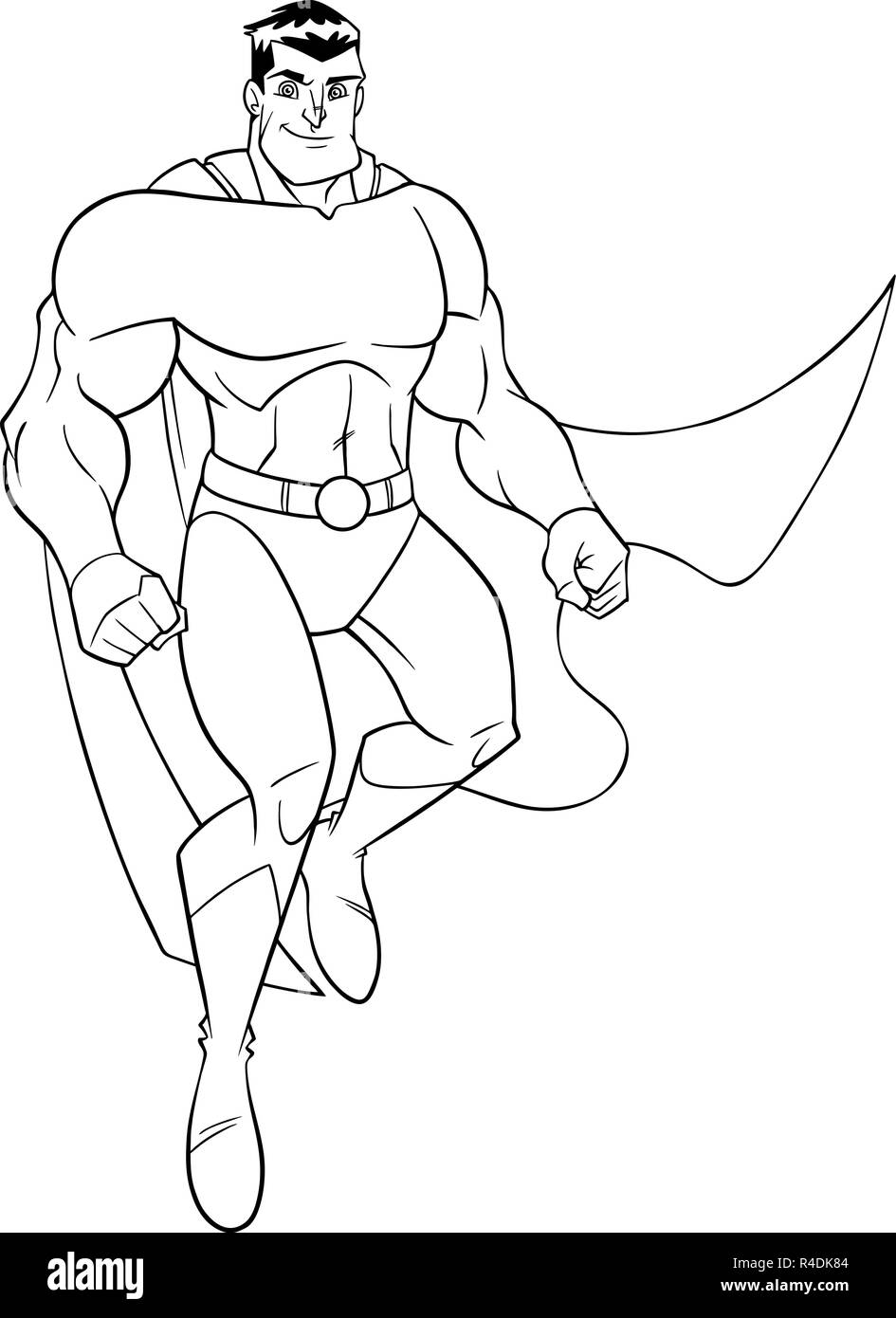 Il supereroe battenti e sorridente Line Art Illustrazione Vettoriale