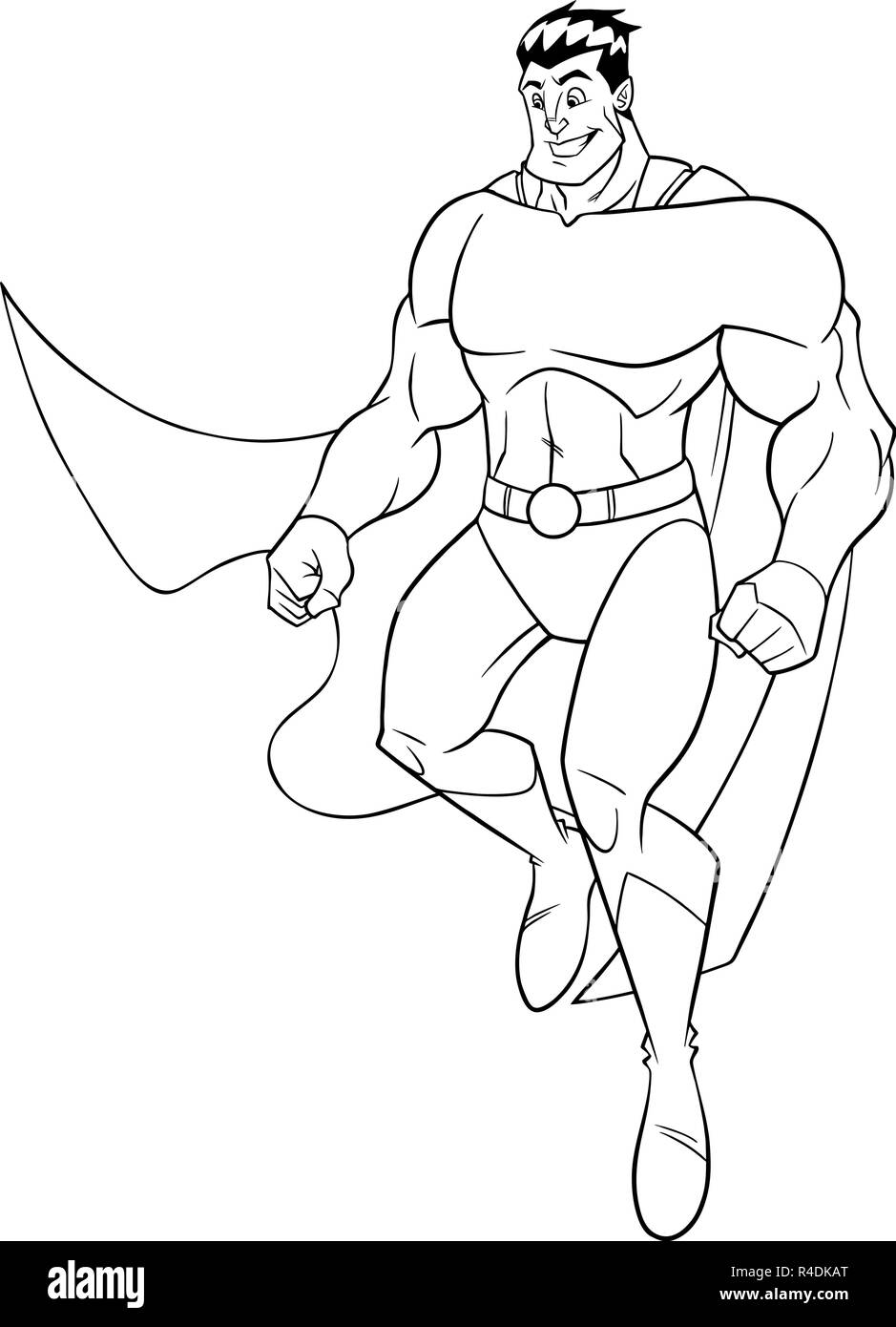 Il supereroe battenti felice Line Art Illustrazione Vettoriale
