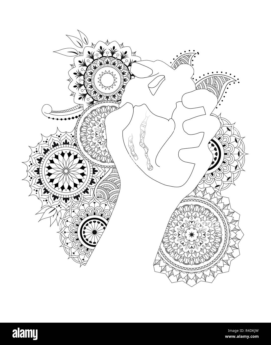 Cuore in mano Illustrazione con i mandala Foto Stock