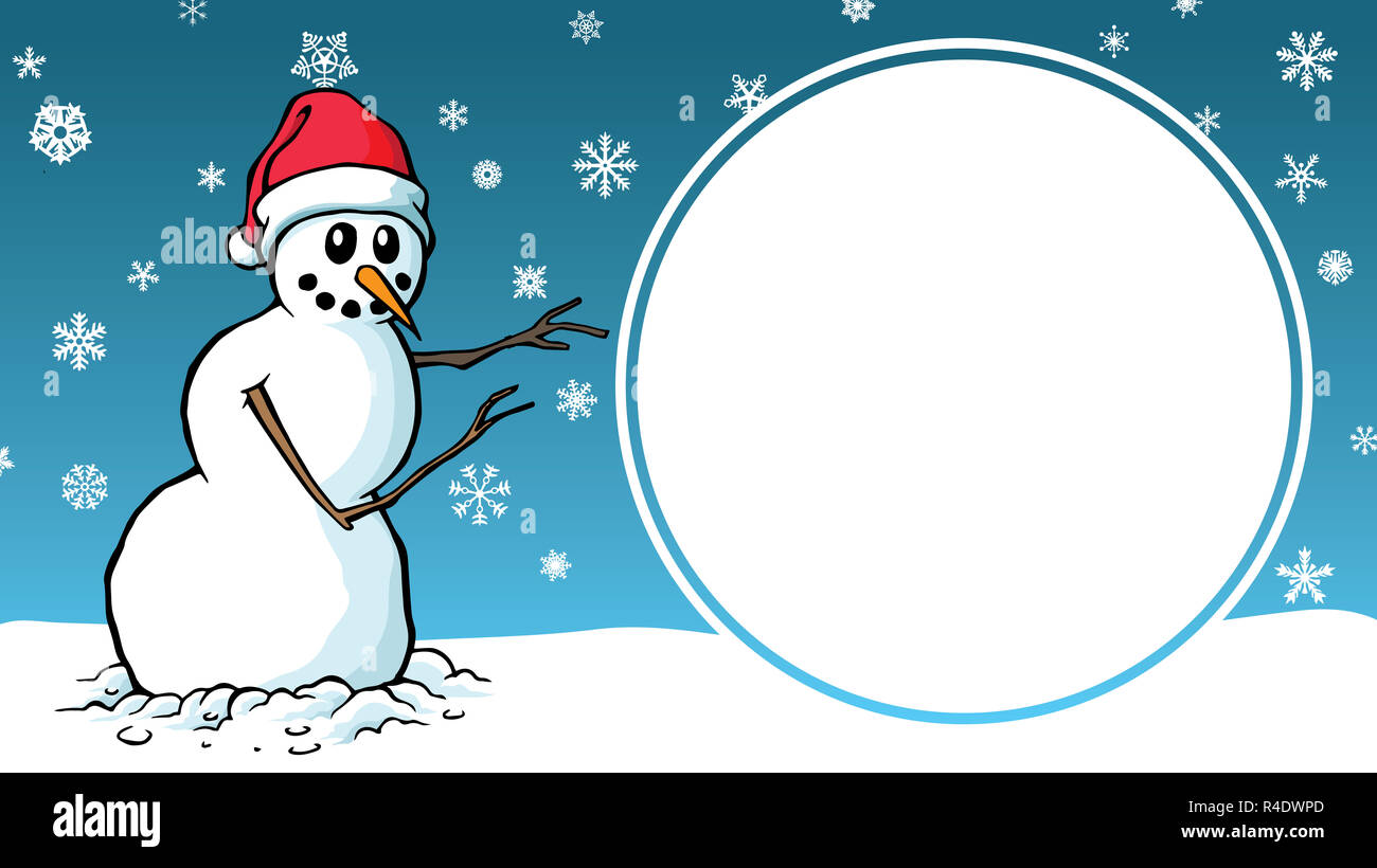 Vendita di Natale cartoon pupazzo di neve design modello per pubblicità segno Foto Stock