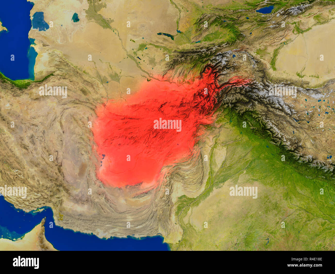 Afghanistan dallo spazio in rosso Foto Stock