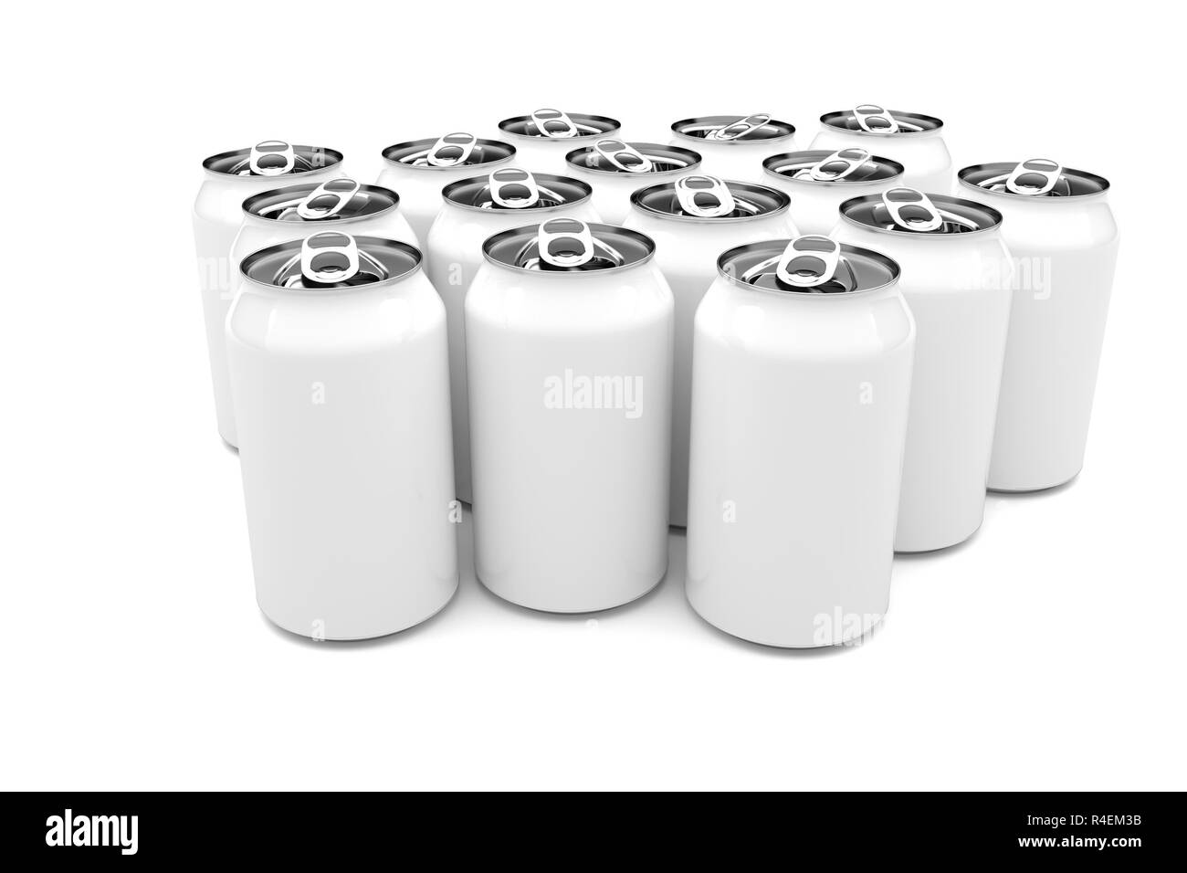 Bianco di bombolette per bevande in alluminio isolato su uno sfondo bianco, 3d illustrazione Foto Stock