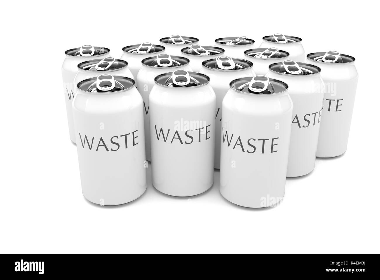 Rifiuti: Bianco di bombolette per bevande in alluminio isolato su uno sfondo bianco, 3d illustrazione Foto Stock