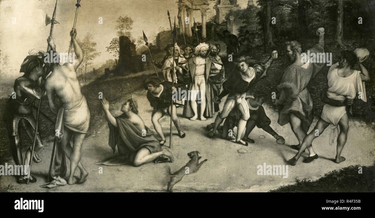 La lapidazione di Santo Stefano, la pittura di Lorenzo Lotto Foto Stock