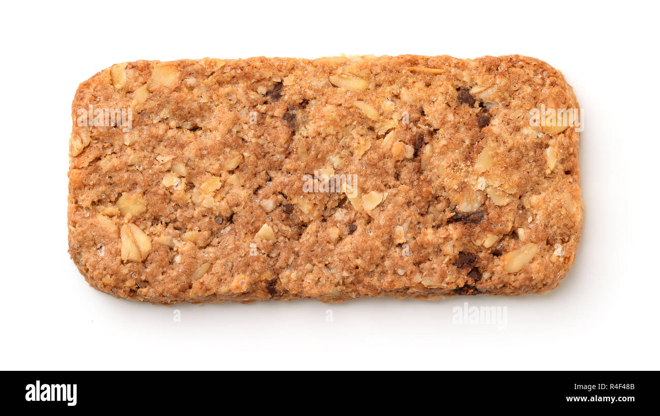 Vista superiore del muesli cookie bar isolato su bianco Foto Stock