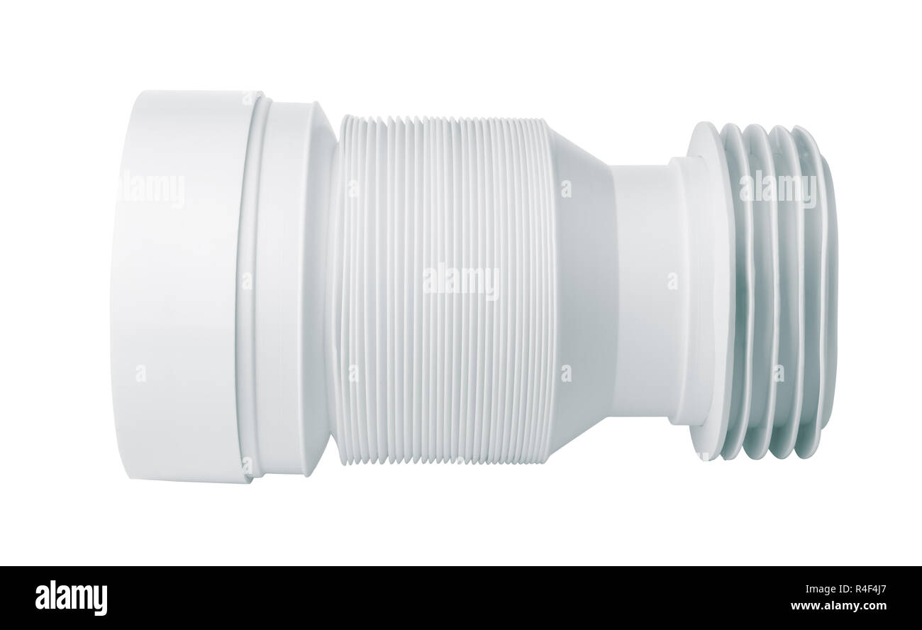Vista laterale di flessibile vaso WC connettore isolato su bianco Foto Stock