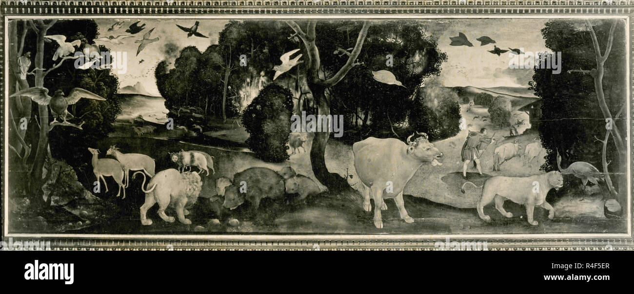 Un incendio di foresta, dipinto di Piero di Cosimo Foto Stock