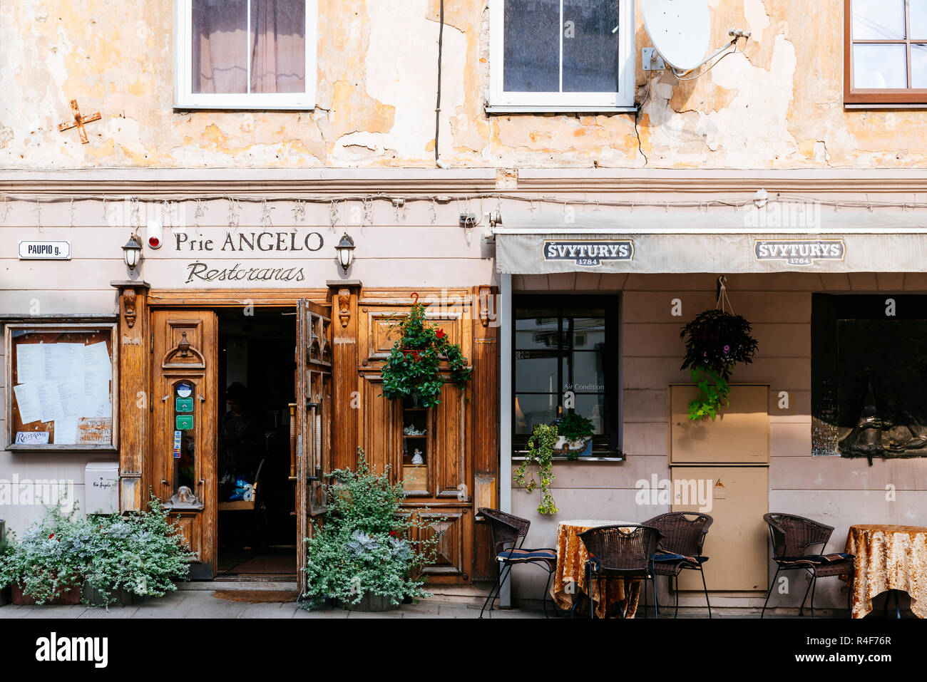 Ristorante Prie Angelo. Uzupis è un quartiere a Vilnius il 1 aprile 1997, il distretto si è dichiarata una repubblica indipendente. Repubblica di Užupi Foto Stock