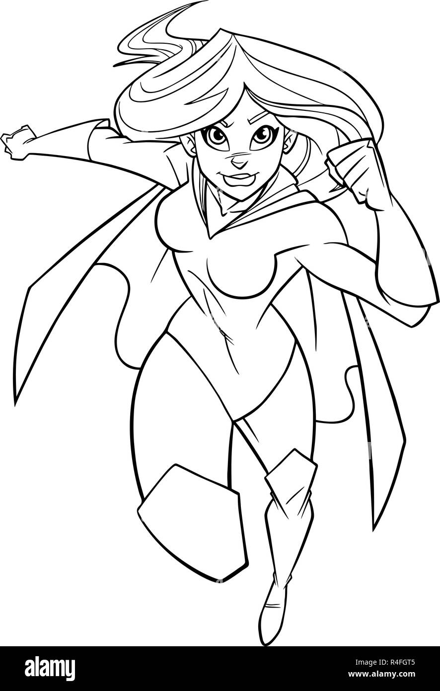 Esecuzione Superheroine vista frontale Line Art Illustrazione Vettoriale