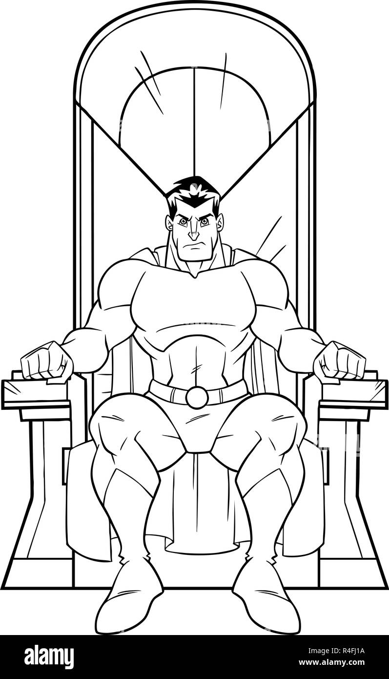 Il supereroe sul trono Line Art Illustrazione Vettoriale