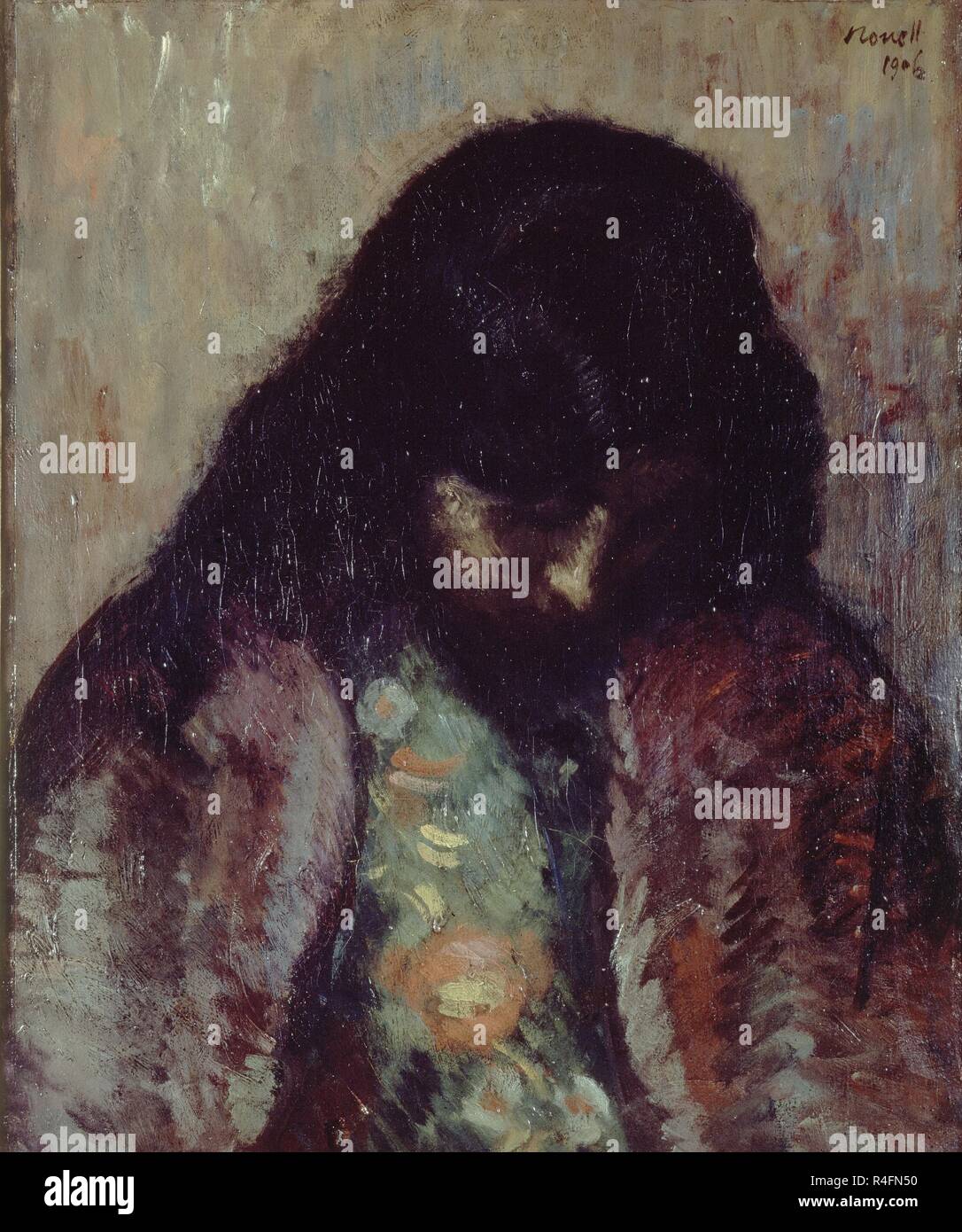 'Studiare', 1906, olio su tela, 61 x 50 cm. Autore: NONELL I MONTURIOL, ISIDRE. Posizione: Collezione privata. MADRID. Spagna. Foto Stock