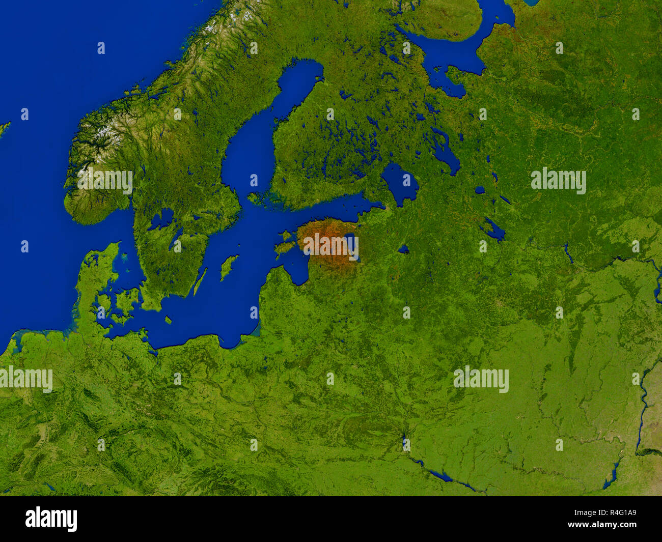 Estonia dallo spazio in rosso Foto Stock