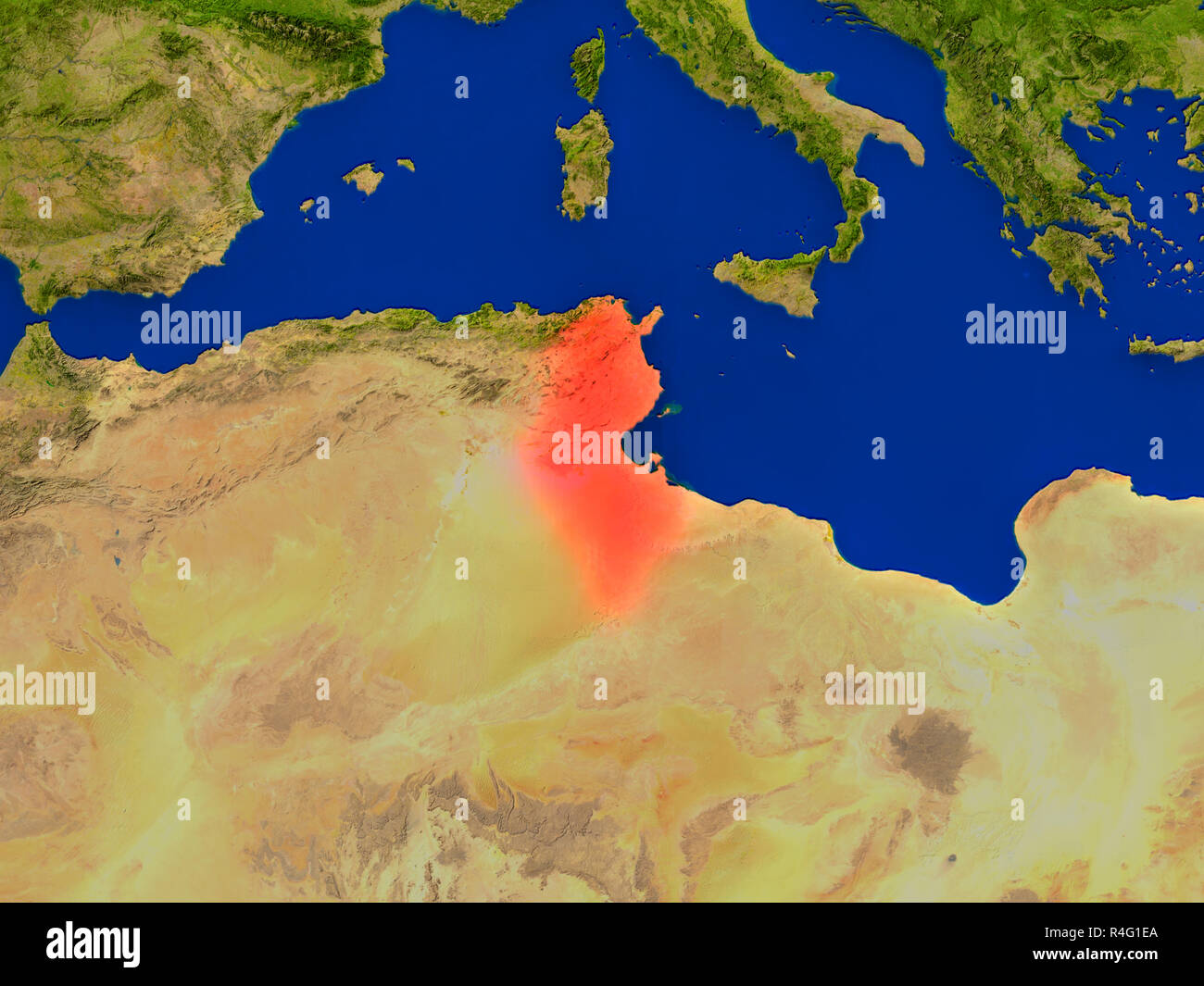 Tunisia dallo spazio in rosso Foto Stock