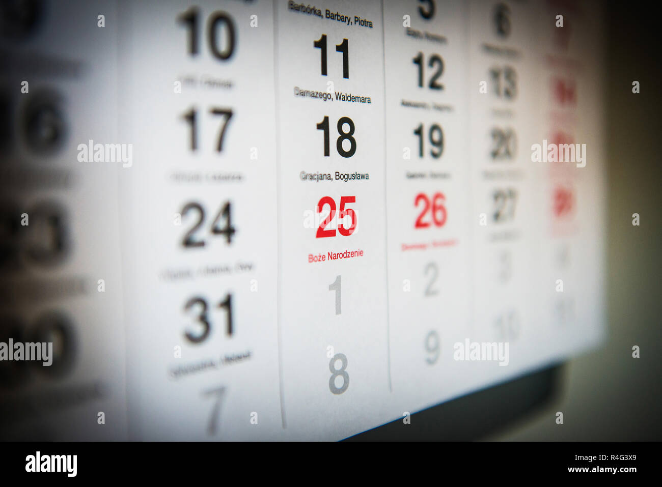 Dicembre 25 ha segnato il calendario polacco Foto Stock