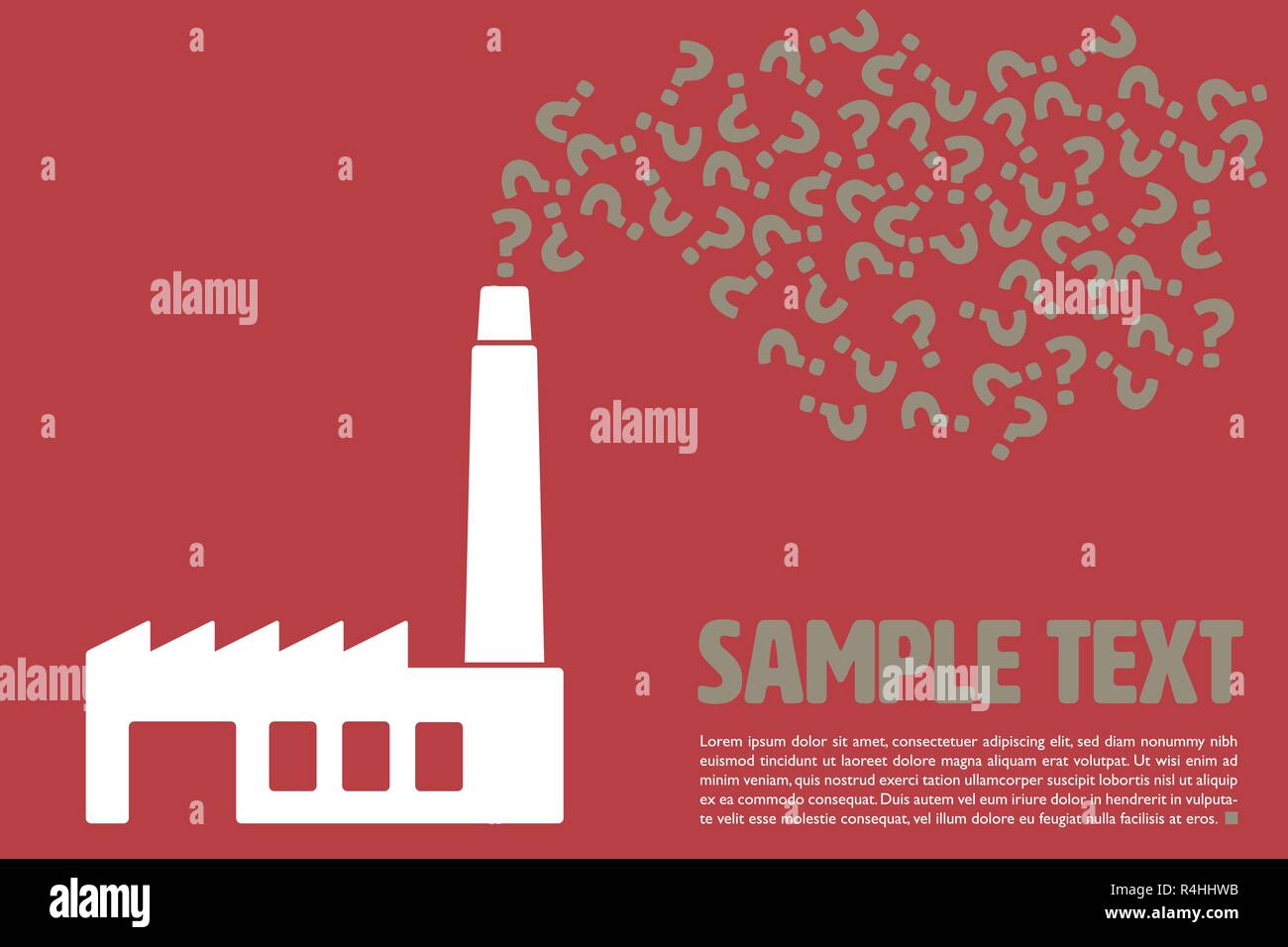 Graphic template vettoriale con un punto interrogativo che viene emessa dalla fabbrica di camino e un campione del testo su sfondo rosso Illustrazione Vettoriale