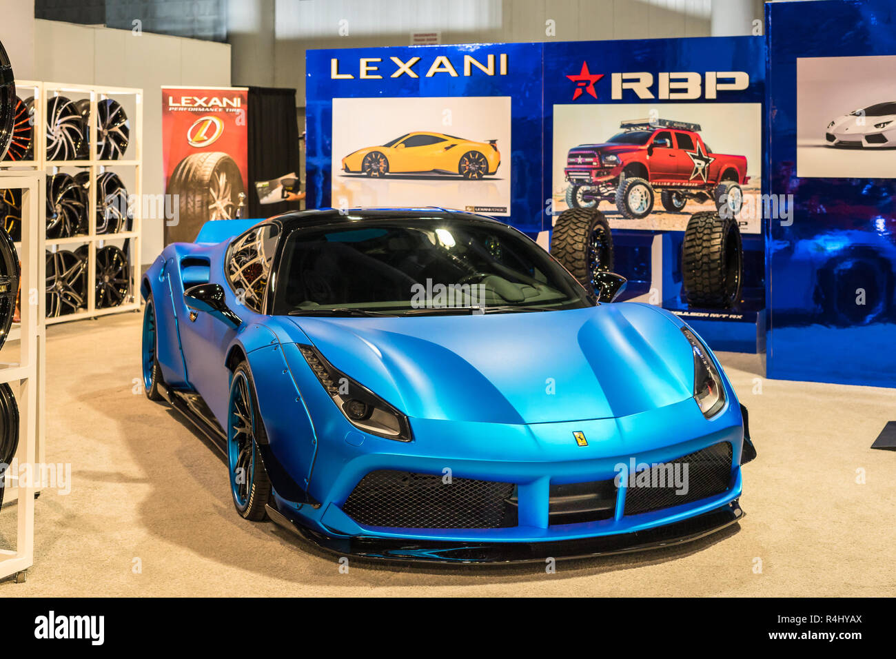 LAS VEGAS NV/STATI UNITI D'America - 2 Novembre 2018: una Ferrari auto presso le apparecchiature speciali Market Association (SEMA) auto trade show. Builder: West Coast Dazi Foto Stock