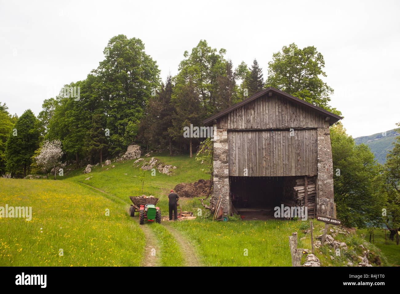 Vista della casa colonica nella campagna slovena Foto Stock