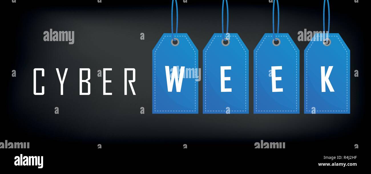 Cyber settimana vendita banner con i tag blu illustrazione vettoriale EPS10 Illustrazione Vettoriale